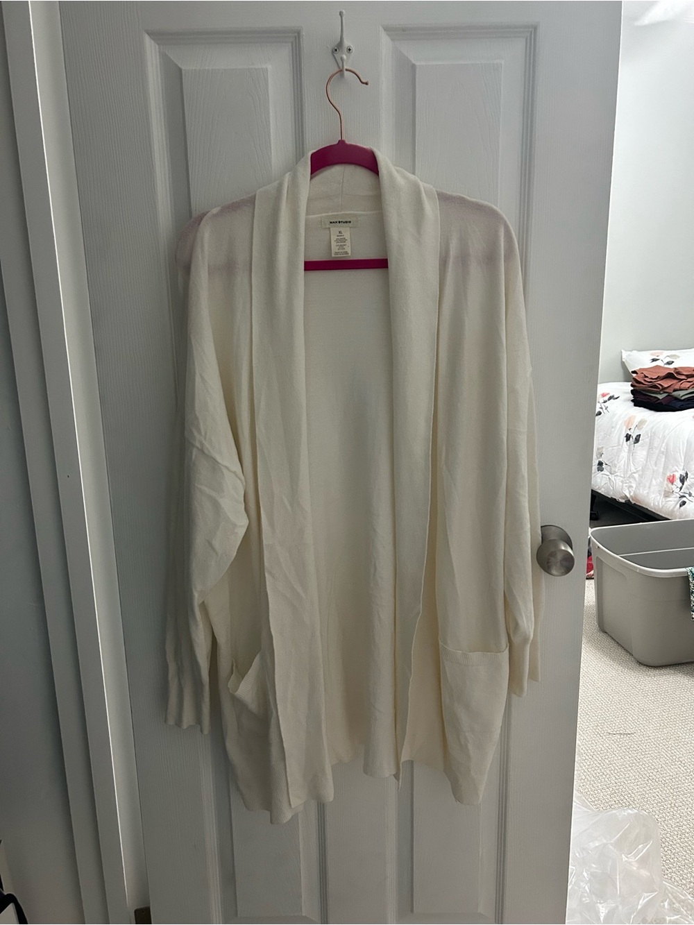 Max Studio Cream Open-Front Cardigan